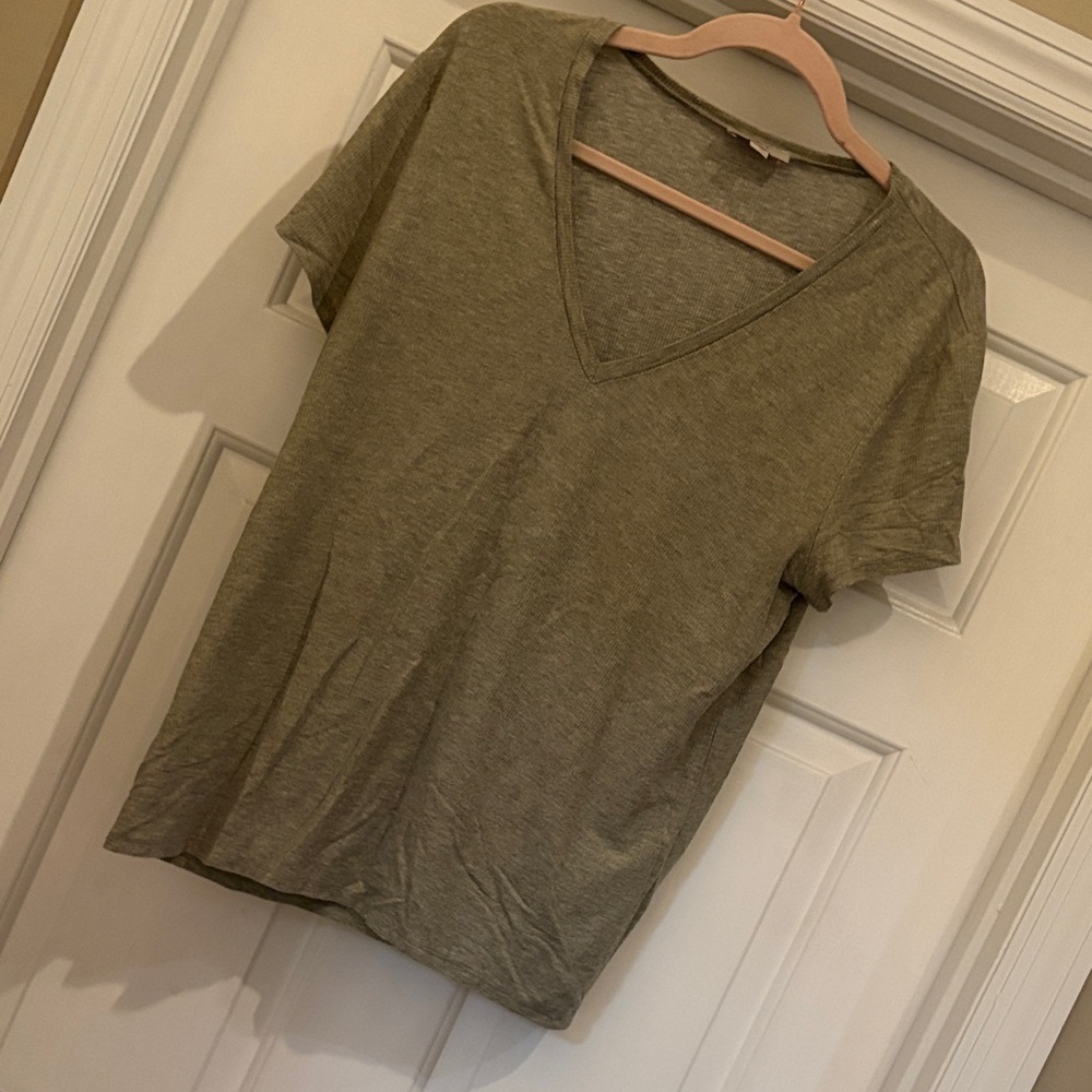 LOFT Sparkle Grey Ribbed V-Neck Short Sleeve Tee
